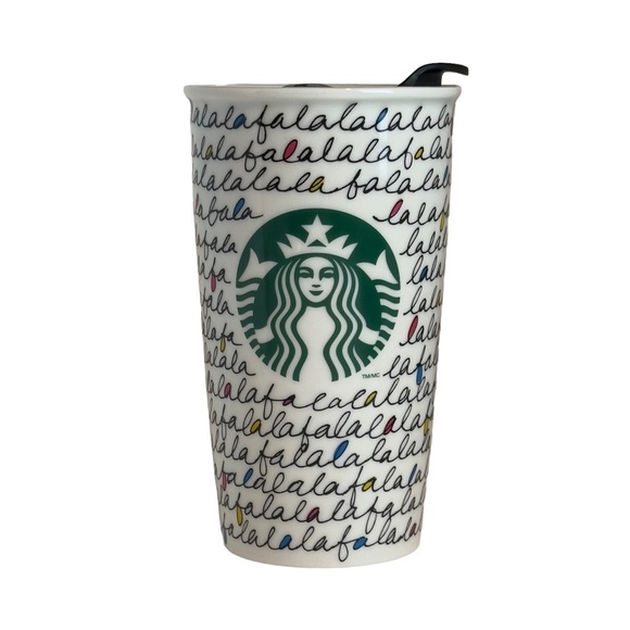 Starbucks Holiday FaLaLa 2011 Ceramic Coffee Tea Travel Tumbler 12 oz - Picture 2 of 11